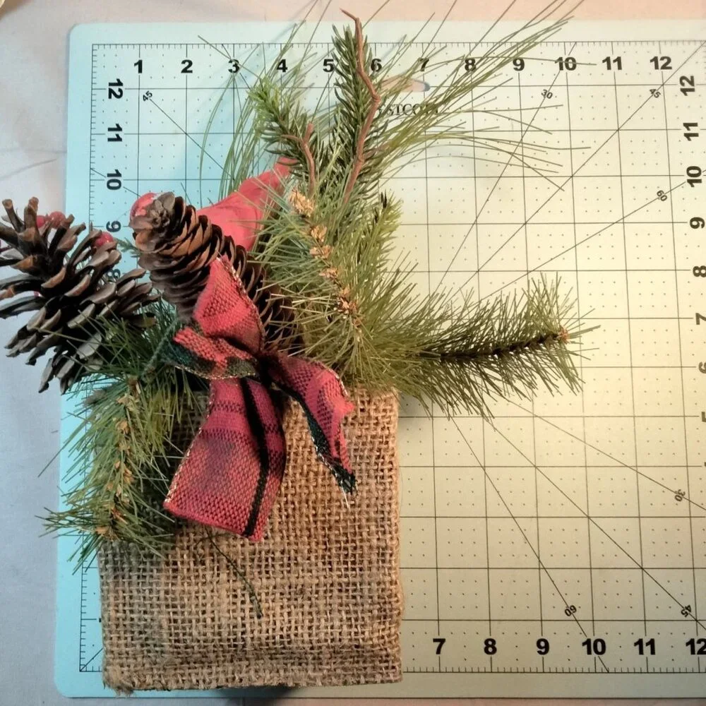 Rustic Burlap Christmas Evergreen Centerpiece Cardinal Pinecones Winter Decor
